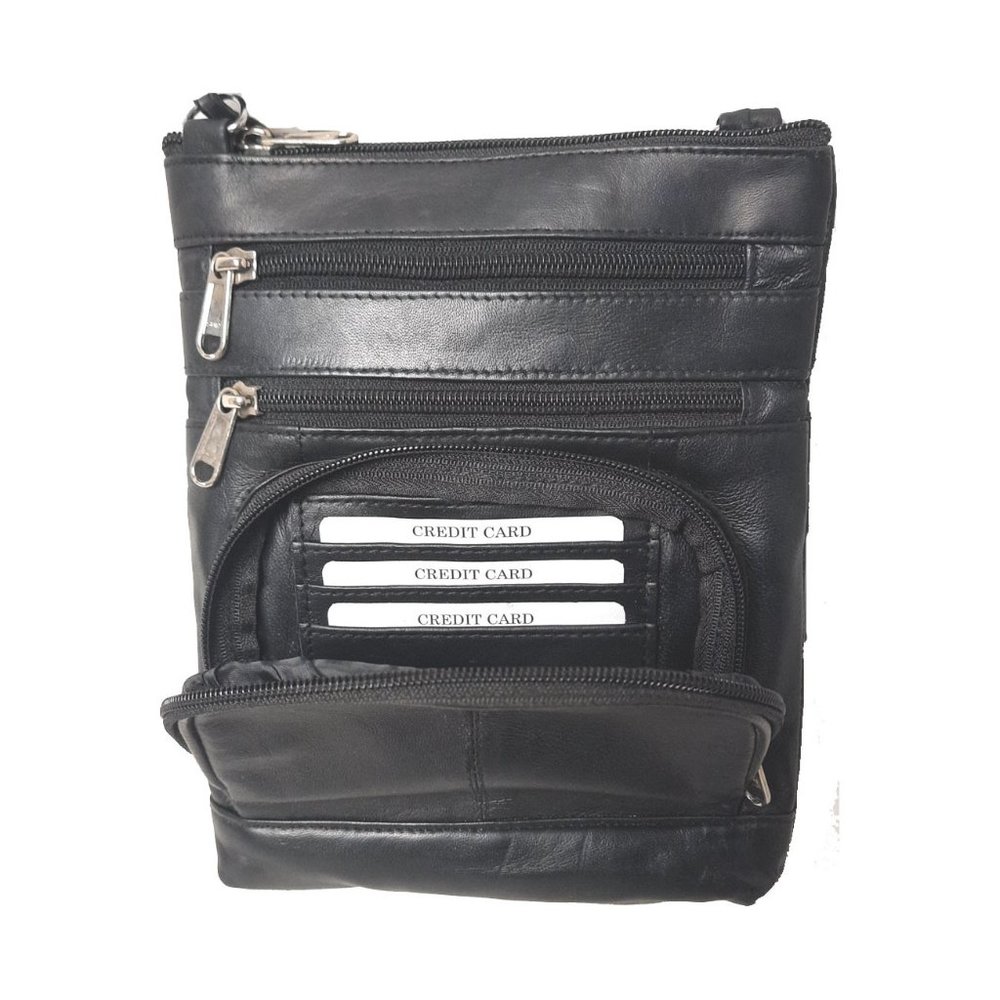 Genuine Lambskin Leather Women's Slim Cross Body Bag Black #7078